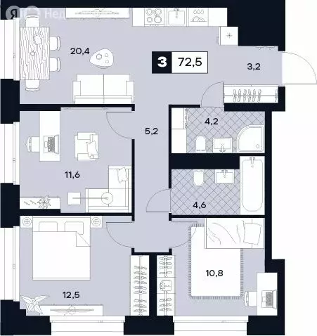 3-комнатная квартира: Москва, Лодочная улица, 27к2 (72.5 м) - Фото 0