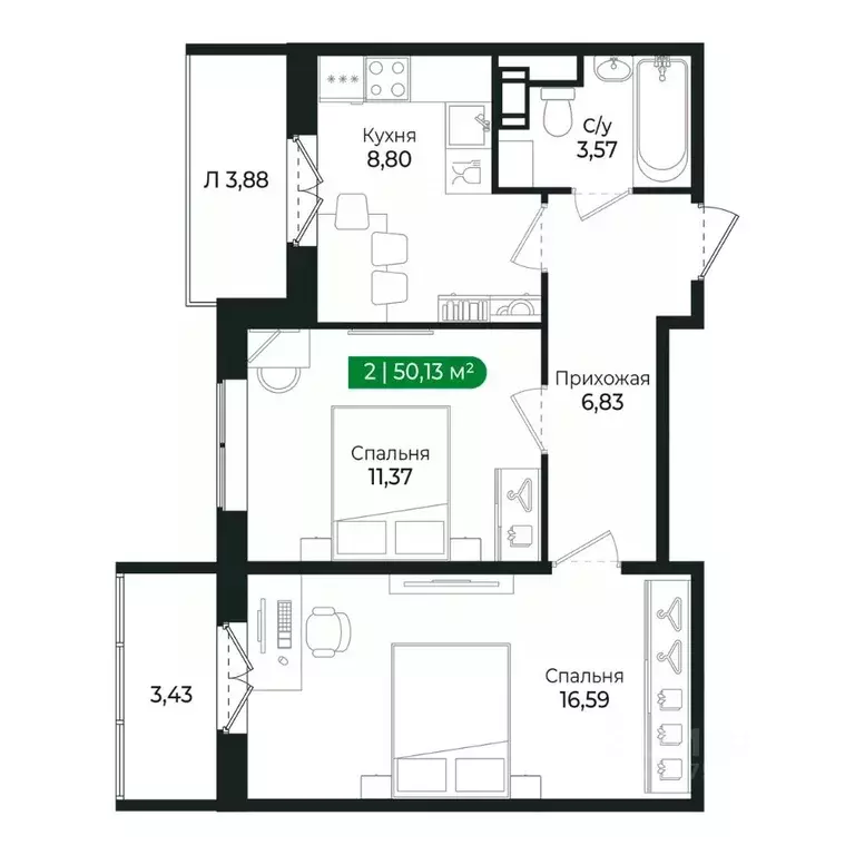 2-к кв. Ленинградская область, Сертолово Всеволожский район, ... - Фото 1