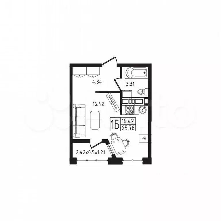 Квартира-студия, 25,8 м, 9/10 эт. - Фото 0
