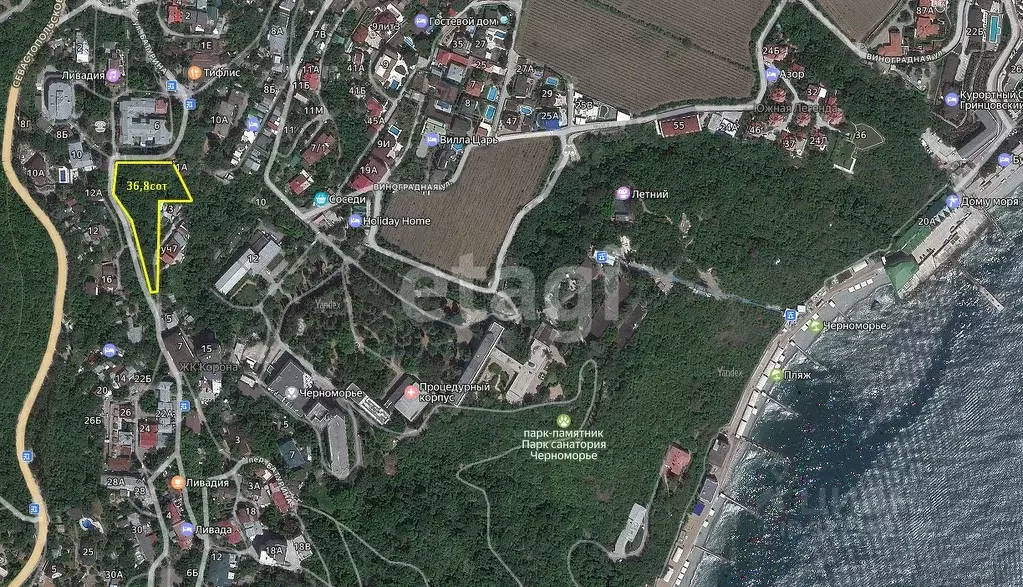 Участок в Крым, Ялта муниципальный округ, Ливадия пгт ул. Батурина ... - Фото 1