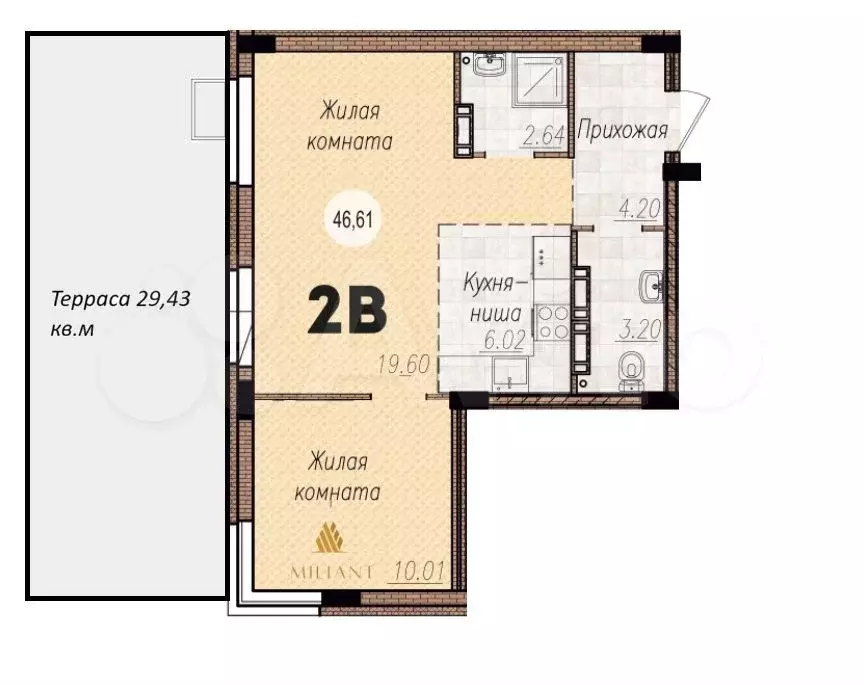 2-к. квартира, 55,5 м, 2/15 эт. - Фото 0