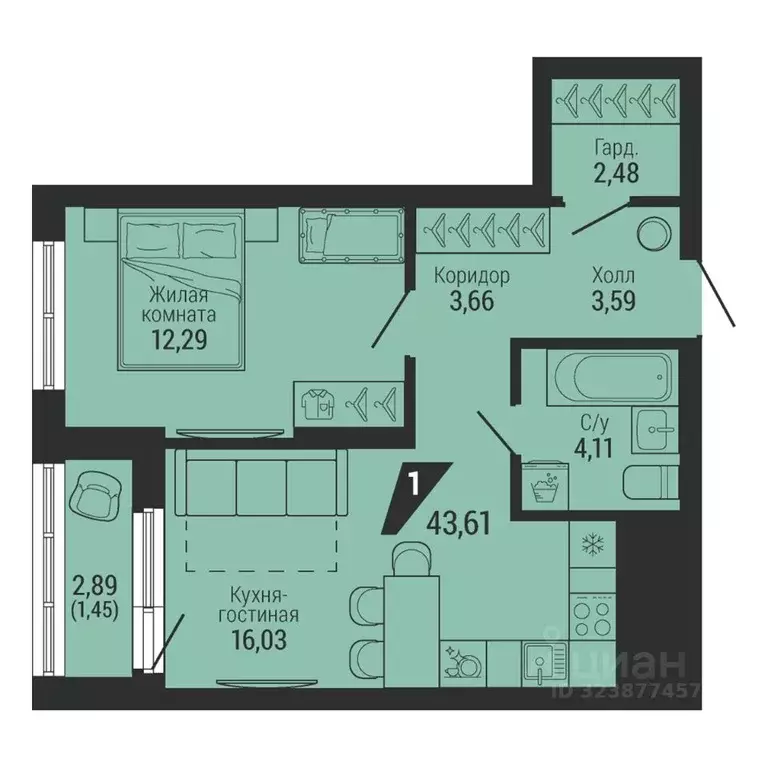 1-к кв. Свердловская область, Екатеринбург ул. Красных Командиров, 80 ... - Фото 2
