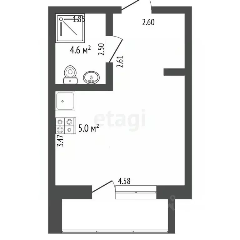 Студия Тюменская область, Тюмень ул. Новоселов, 113 (27.2 м) - Фото 2
