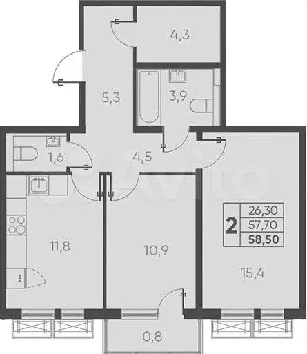 2-к. квартира, 58,5 м, 19/24 эт. - Фото 1