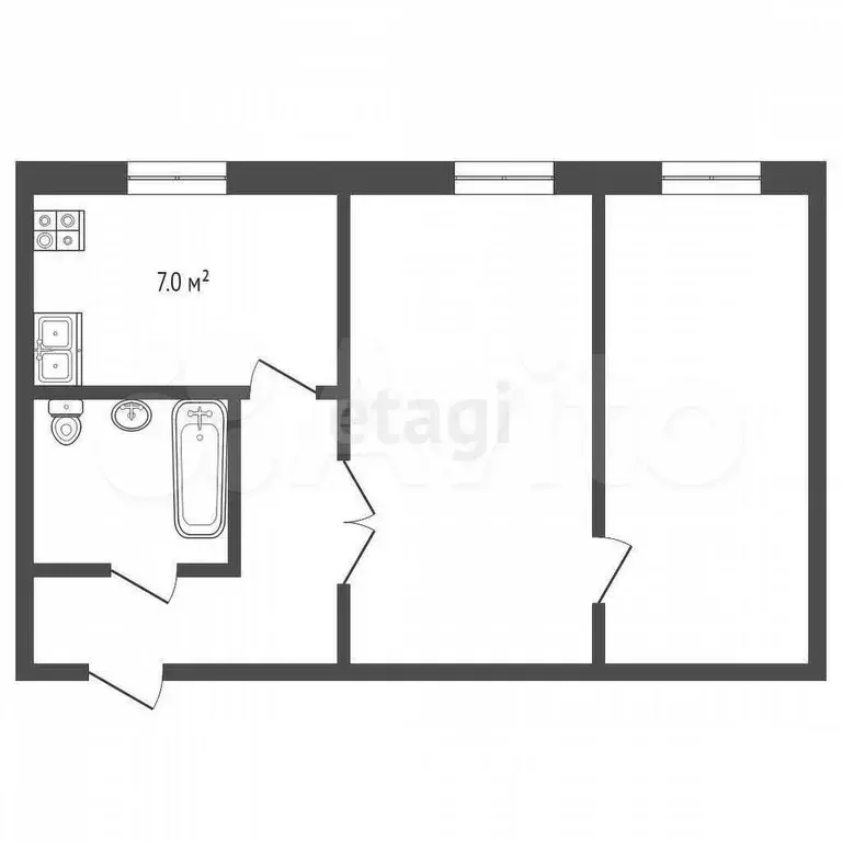 2-к. квартира, 43,2 м, 1/5 эт. - Фото 0