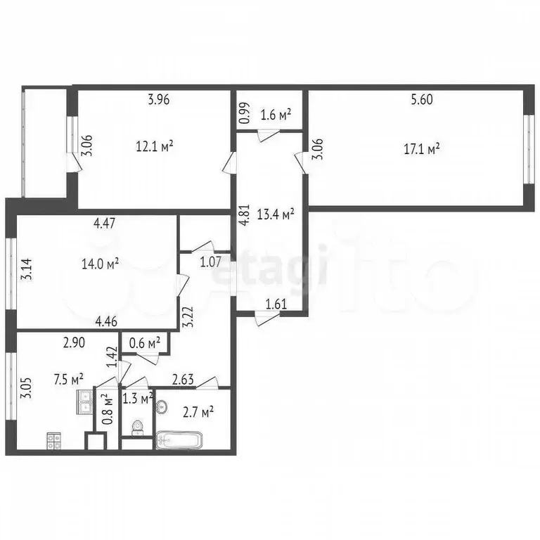 3-к. квартира, 72,1 м, 4/9 эт. - Фото 0