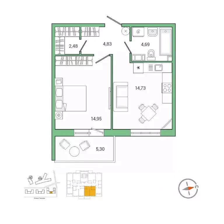 1-к кв. Ленинградская область, Гатчина ул. Чехова, 39к2 (42.9 м) - Фото 0