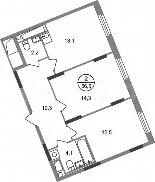 2-к. квартира, 56,5м, 8/17эт. - Фото 0