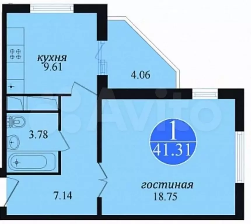 1-к. квартира, 41 м, 3/19 эт. - Фото 0