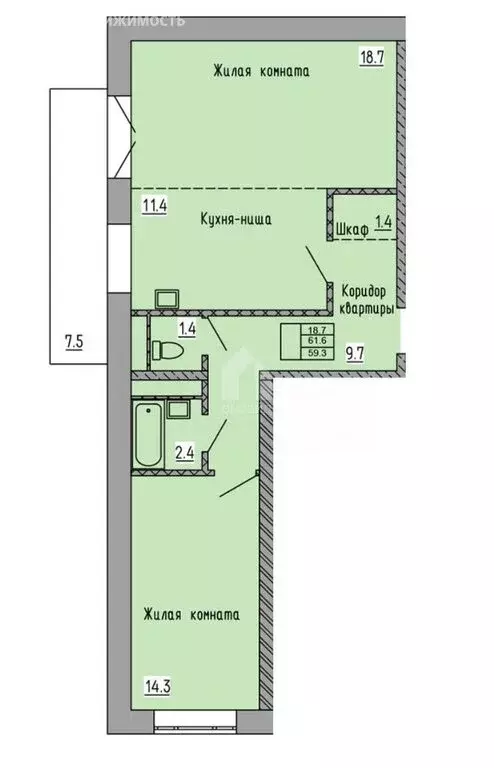 2-комнатная квартира: Улан-Удэ, улица Гагарина (59.3 м) - Фото 0