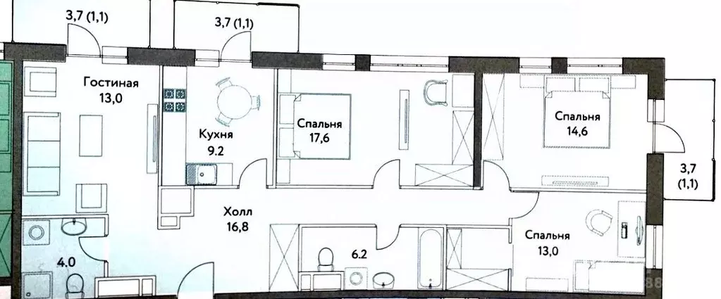 4-к кв. Москва проезд Невельского, 1к4 (94.0 м) - Фото 2