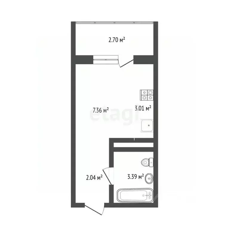 Студия Тюменская область, Тюмень ул. Новоселов, 117 (16.0 м) - Фото 2