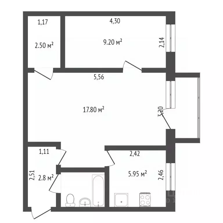 2-к кв. Бурятия, Улан-Удэ ул. Гагарина, 20 (44.1 м) - Фото 2
