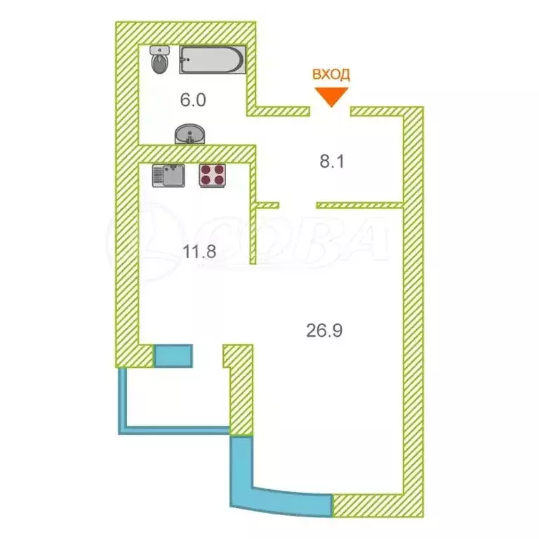 1-комнатная квартира: Тюмень, улица 50 лет Октября, 24к2 (53 м) - Фото 2
