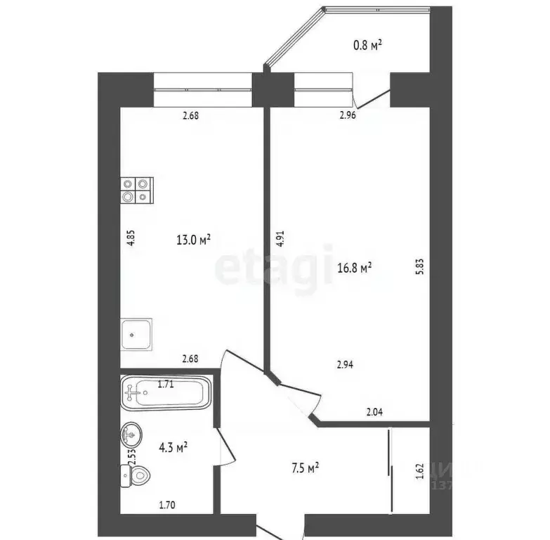 1-к кв. Псковская область, Псков пер. Машиниста, 1 (28.9 м) - Фото 1