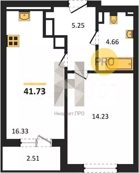 1-к. квартира, 42 м, 2/9 эт. - Фото 1