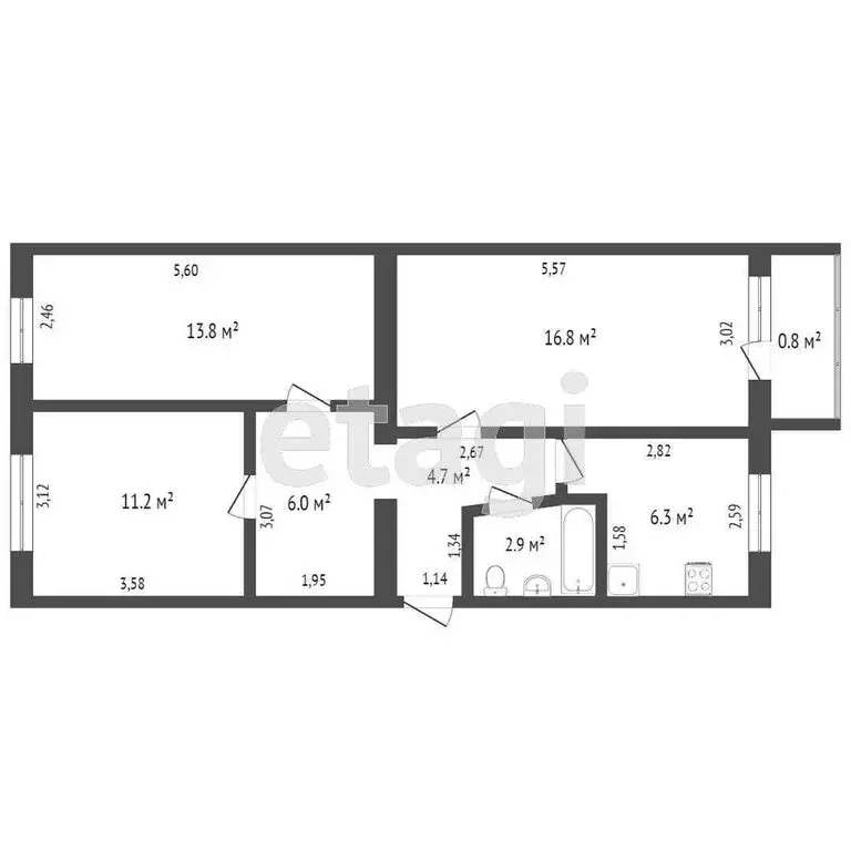 3-комнатная квартира: Тверь, Мигаловская набережная, 10 (61 м) - Фото 1