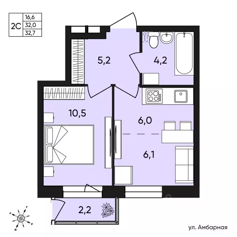 2-к кв. Пермский край, Пермь Белозерская ул., 30А (32.7 м) - Фото 0