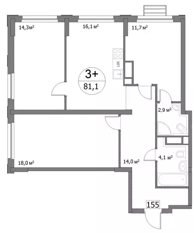3-комнатная квартира: Нижний Новгород, улица Сергея Акимова, 50 (81.1 ... - Фото 1