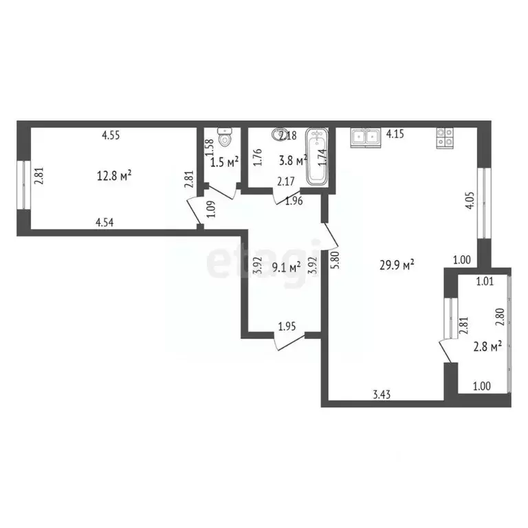 3-к кв. Башкортостан, Стерлитамак просп. Октября, 97 (57.1 м) - Фото 2