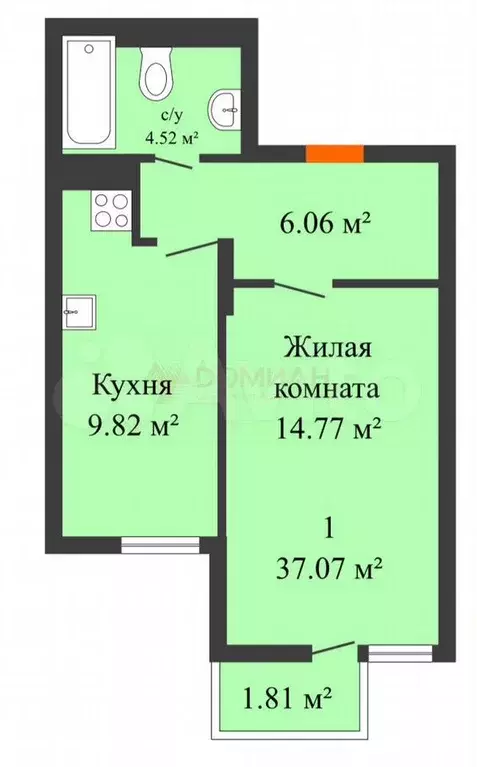 1-к. квартира, 37 м, 20/25 эт. - Фото 0