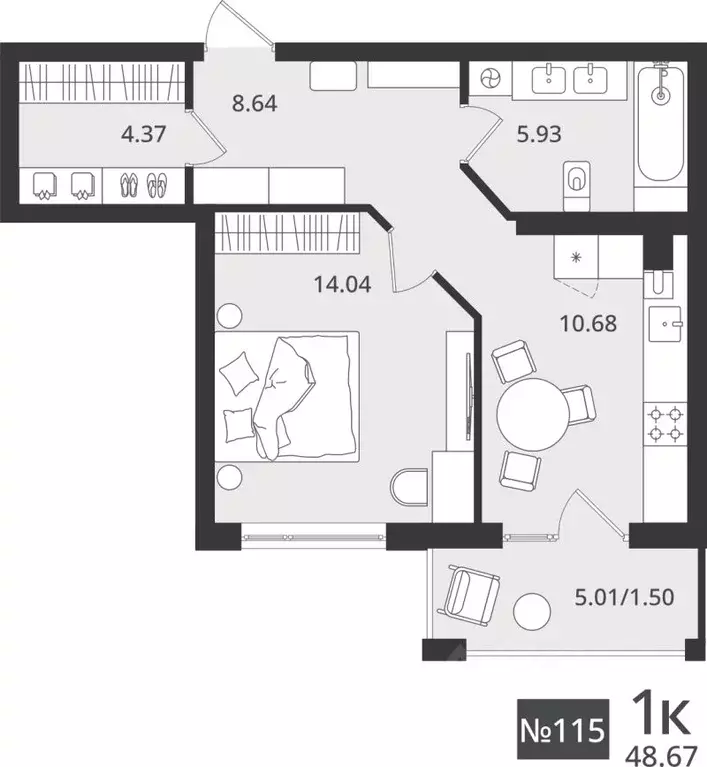1-к кв. Калининградская область, Светлогорск Новая ул., 108-114 (48.67 ... - Фото 1