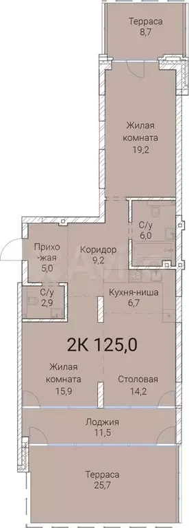 2-к. квартира, 125 м, 3/25 эт. - Фото 0