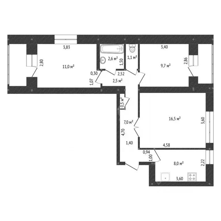 3-к кв. Башкортостан, Уфа ул. Левитана, 20 (58.9 м) - Фото 2