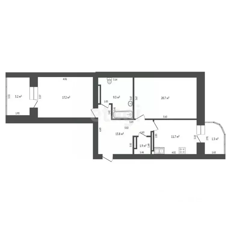2-к кв. Забайкальский край, Чита ул. Баранского, 98А (74.6 м) - Фото 1