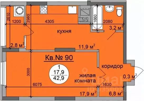 1-к кв. Рязанская область, Рязань ул. Старое Село, 2 (44.2 м) - Фото 0