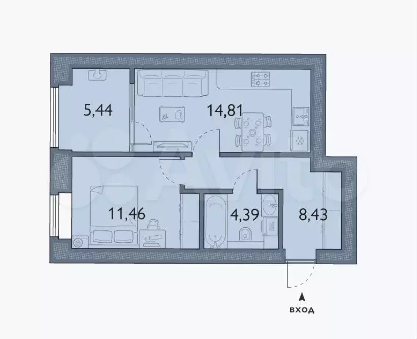 1-к. квартира, 44,5 м, 5/6 эт. - Фото 1