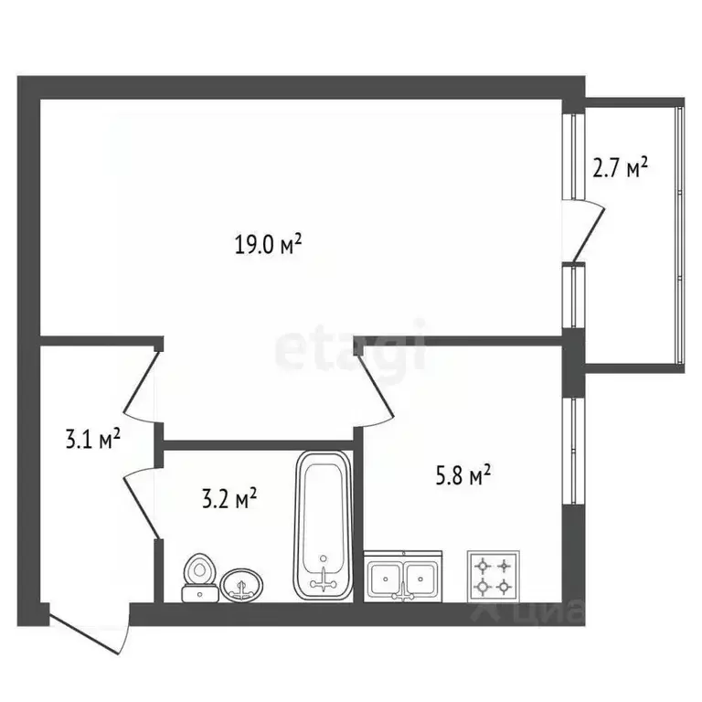 1-к кв. Ленинградская область, Гатчина ул. 7-й Армии, 15 (30.2 м) - Фото 1