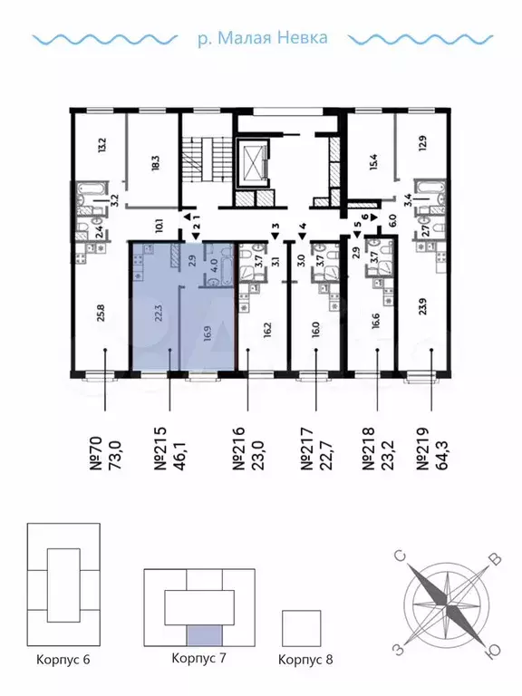 1-к. квартира, 46,1 м, 8/9 эт. - Фото 1