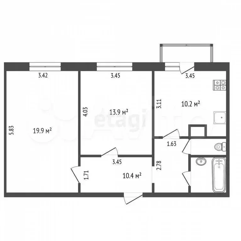 2-к. квартира, 60 м, 22/22 эт. - Фото 0