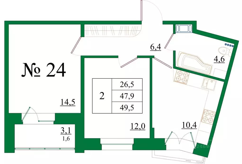 2-к кв. Ленинградская область, Гатчина Красносельское ш., 4А (49.5 м) - Фото 1
