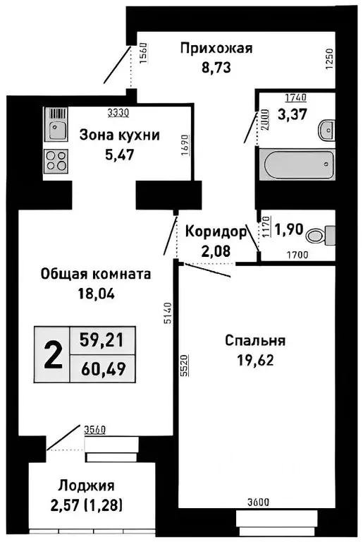 2-к кв. Алтайский край, Барнаул пер. Ядринцева, 95 (60.0 м) - Фото 1