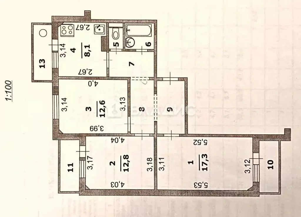 3-к кв. Белгородская область, Белгород ул. Есенина, 54 (68.5 м) - Фото 2