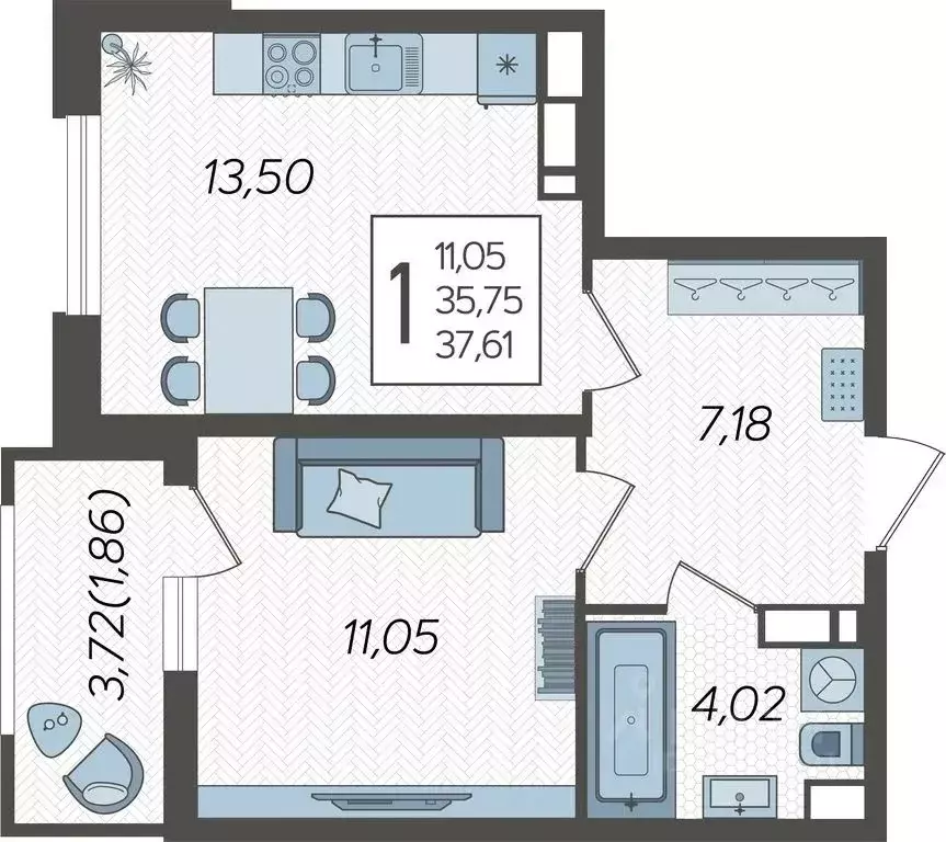1-к кв. Краснодарский край, Краснодар Уральская ул., 87/7 (38.65 м) - Фото 1