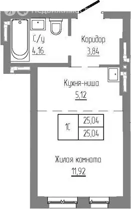 Квартира-студия: Краснообск, жилой комплекс Базилик (25.04 м) - Фото 1
