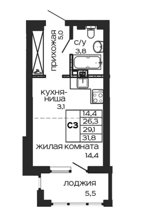 Квартира-студия: Ростов-на-Дону, улица Максима Горького, 297 (31.8 м) - Фото 0