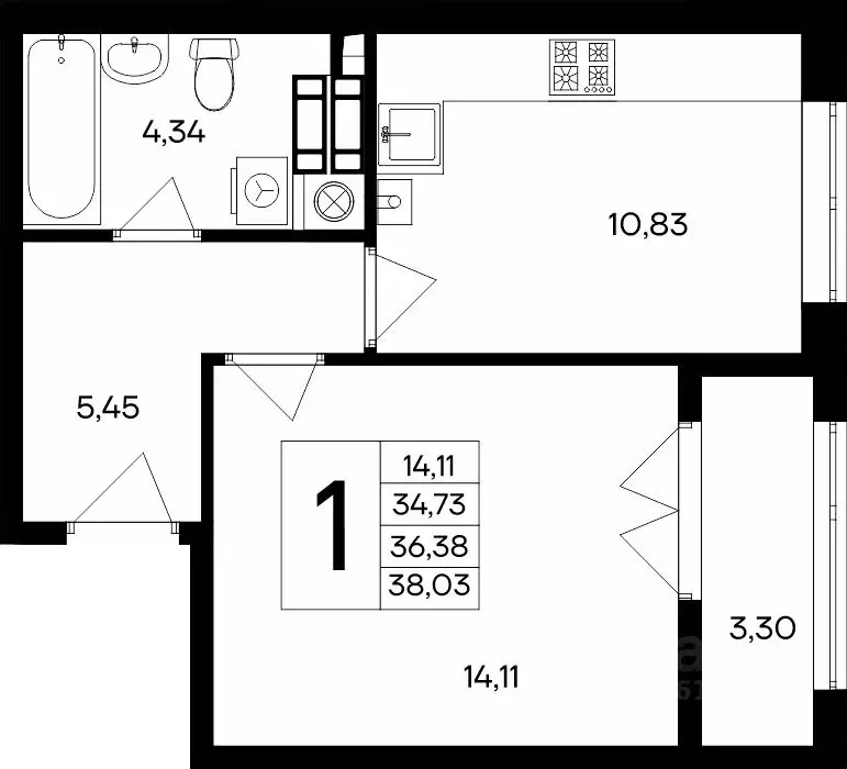 1-к кв. Крым, Евпатория Сезоны жилой комплекс (38.03 м) - Фото 1