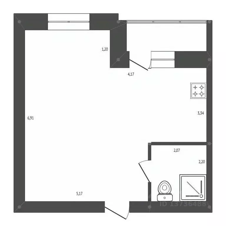 Студия Амурская область, Белогорск ул. Кирова, 193 (45.4 м) - Фото 2