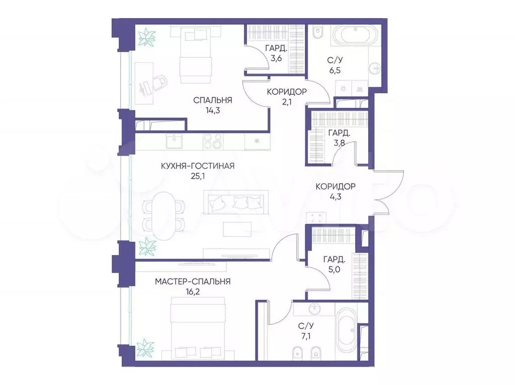 2-к. квартира, 88 м, 4/9 эт. - Фото 0