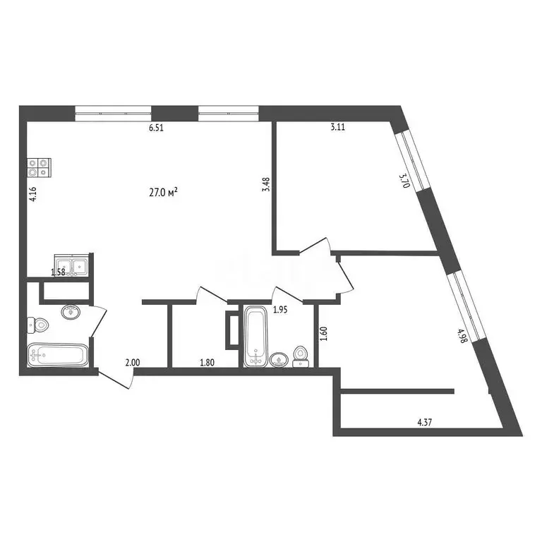 2-комнатная квартира: Тюмень, улица Ю.-Р.Г. Эрвье, 38 (73.1 м) - Фото 1