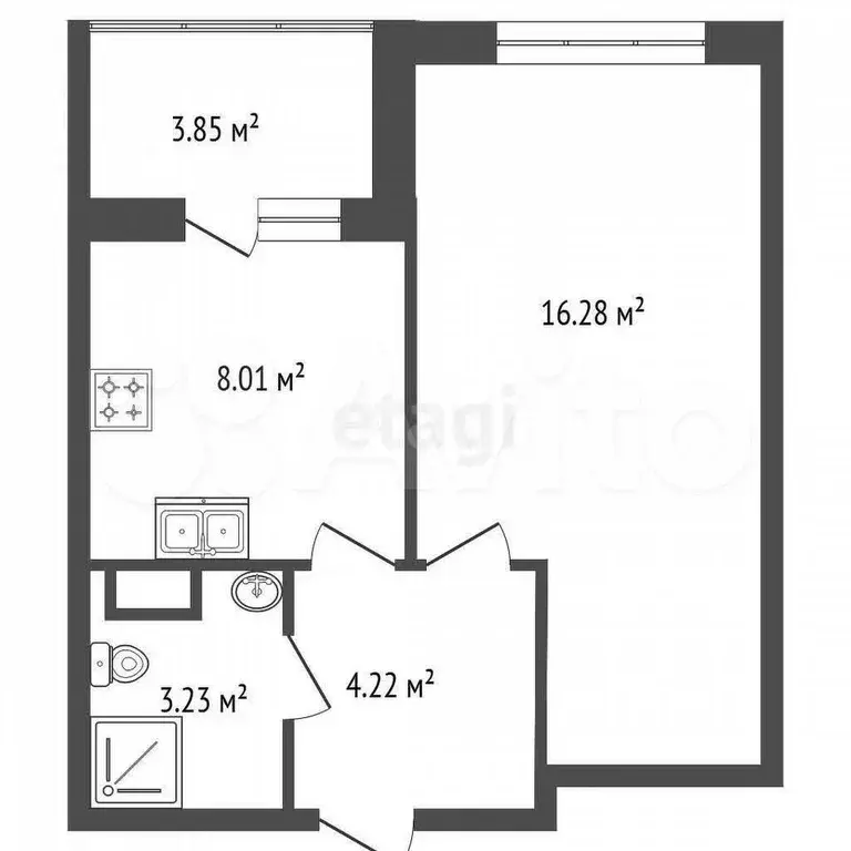 1-к. квартира, 31 м, 4/12 эт. - Фото 0