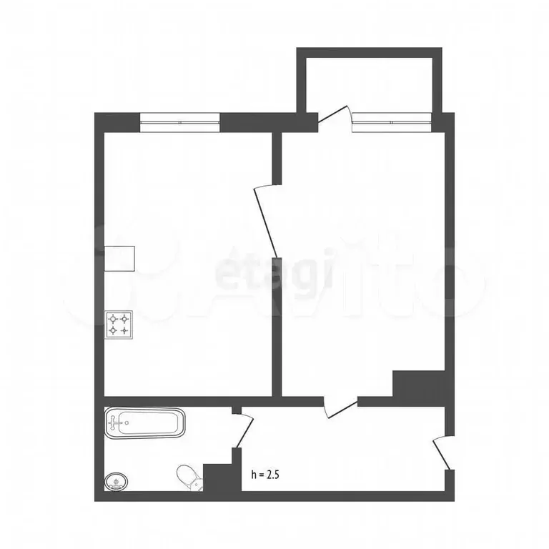 1-к. квартира, 32 м, 1/5 эт. - Фото 0