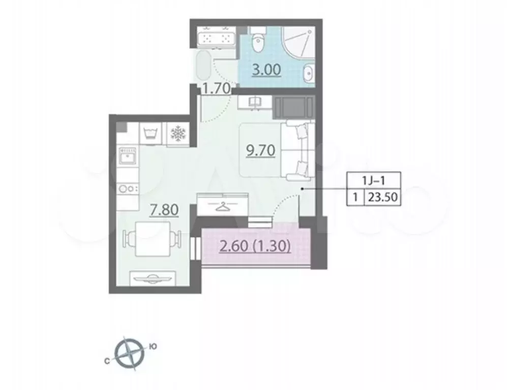 Квартира-студия, 23,5 м, 23/25 эт. - Фото 0