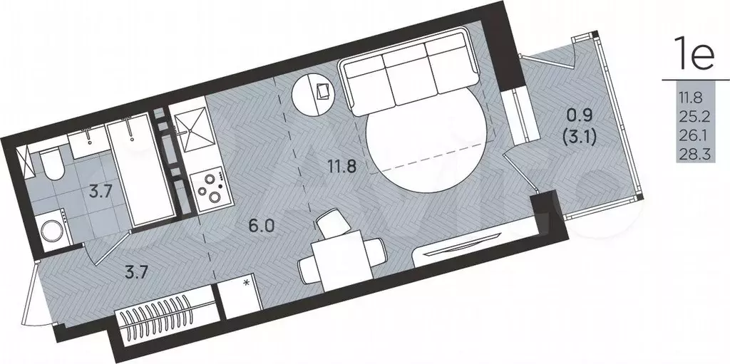 Квартира-студия, 26,1 м, 7/8 эт. - Фото 0