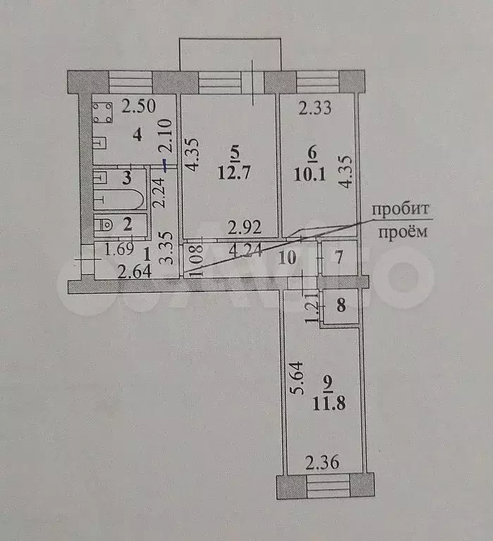 3-к. квартира, 55 м, 5/5 эт. - Фото 0
