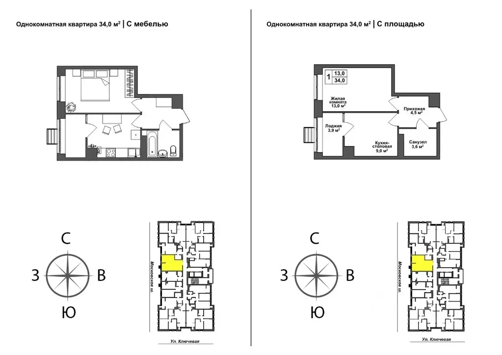 1-к кв. Тульская область, Тула пос. Горелки, Ключевая ул., 10 (33.0 м) - Фото 1
